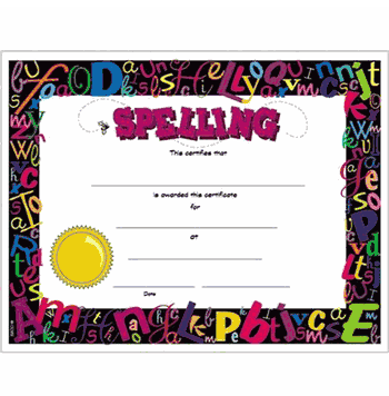 Colorful Spelling Award Certificates - 8 1/2 x 11 - Click to enlarge