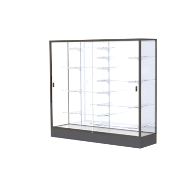 Colossus Display Case, w/ White Laminate back and Dark Bronze Aluminum Frame, 66"H x 72"W x 20"D - Click to enlarge