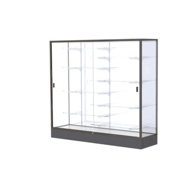 Colossus Display Case, w/ White Laminate back and Dark Bronze Aluminum Frame, 66"H x 72"W x 20"D - Click to enlarge