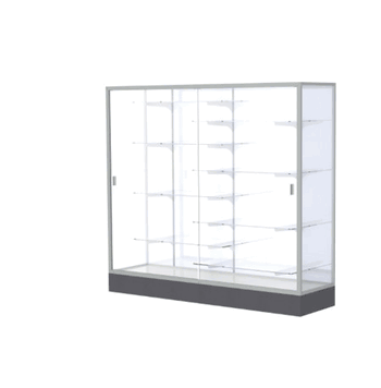 Colossus Display Case, w/ White Laminate back and Satin Natural Aluminum Frame, 66"H x 72"W x 20"D - Click to enlarge
