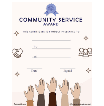Community Service Award - Free Template - Click to enlarge