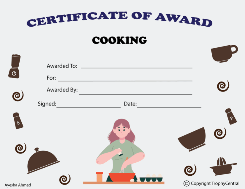 Free Cooking Certificate Template (Female Figure) TrophyCentral