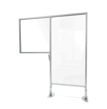 Desk to Floor Partition with Porcelain Whiteboard Desk Panel and Clear Floor Panel, 57"H x 47"W - Click to enlarge
