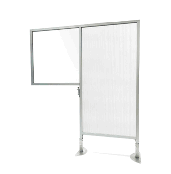 Desk to Floor Partition with Porcelain Whiteboard Desk Panel and Clear Fluted Floor Panel, 57"H x 47"W - Click to enlarge