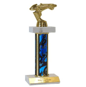 Double Platform Trophies in 3 Sizes - Pinewood Derby - Click to enlarge
