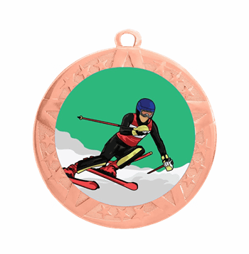 Downhill Skiing Epoxy Dome Insert Medal - Bronze Frame, 2 3/4" - Click to enlarge