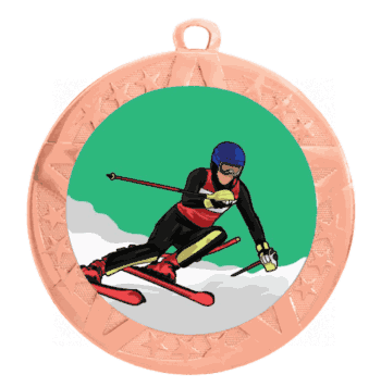 Downhill Skiing Epoxy Dome Insert Medal with Bronze Frame - Click to enlarge