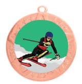 Downhill Skiing Epoxy Dome Insert Medal - Bronze Frame, 2 3/4"