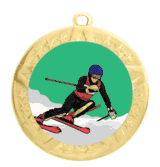 Downhill Skiing Epoxy Dome Insert Medal with Gold Frame