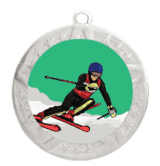 Downhill Skiing Epoxy Dome Insert Medal with Silver Frame