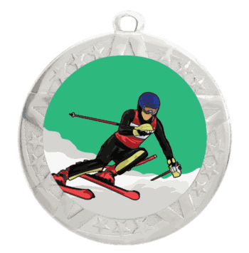 Downhill Skiing Epoxy Dome Insert Medal with Silver Frame - Click to enlarge