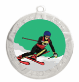 Downhill Skiing Epoxy Dome Insert Medal - Silver Frame, 2 3/4"