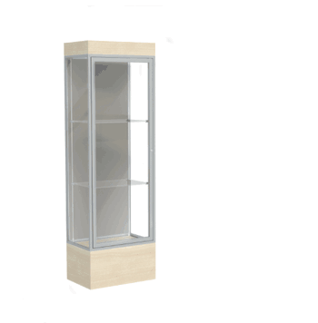 Edge Lighted Floor Display Case, 12" Beigewood Base w/ Harbor Back and Satin Natural Aluminum Frame, 76"H x 24"W x 20"D - Click to enlarge