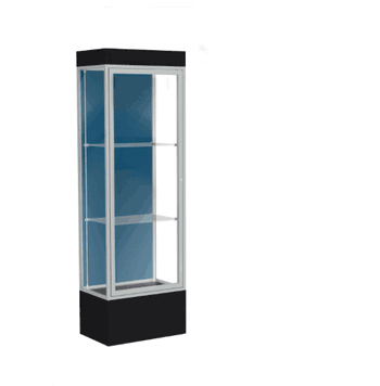 Edge Lighted Floor Display Case, 12" Black Base w/ Blue Steel Back and Satin Natural Aluminum Frame, 76"H x 24"W x 20"D - Click to enlarge