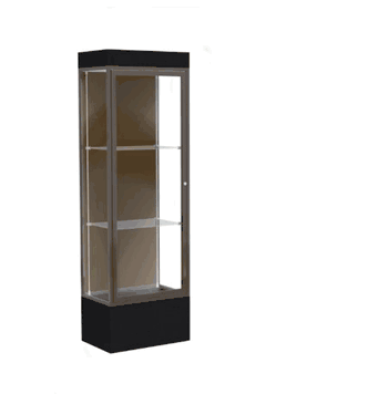 Edge Lighted Floor Display Case, 12" Black Base w/ Chocolate Back and Dark Bronze Aluminum Frame, 76"H x 24"W x 20"D - Click to enlarge