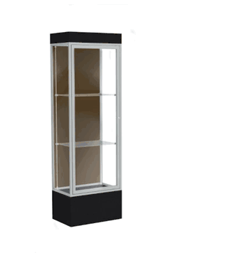 Edge Lighted Floor Display Case, 12" Black Base w/ Chocolate Back and Satin Natural Aluminum Frame, 76"H x 24"W x 20"D - Click to enlarge
