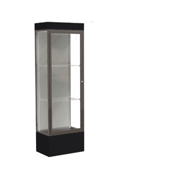 Edge Lighted Floor Display Case, 12" Black Base w/ Harbor Back and Dark Bronze Aluminum Frame, 76"H x 24"W x 20"D - Click to enlarge