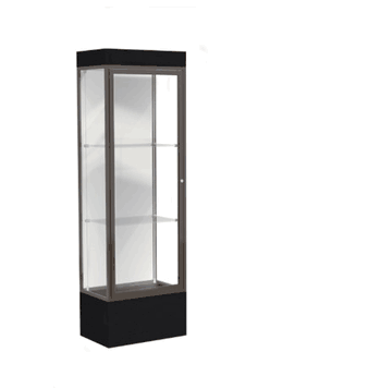 Edge Lighted Floor Display Case, 12" Black Base w/ White Back and Dark Bronze Aluminum Frame, 76"H x 24"W x 20"D - Click to enlarge