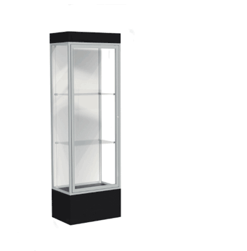 Edge Lighted Floor Display Case, 12" Black Base w/ White Back and Satin Natural Aluminum Frame, 76"H x 24"W x 20"D - Click to enlarge
