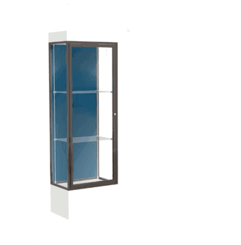 Edge Lighted Floor Display Case, 12" Frosty White Base w/ Blue Steel Back and Dark Bronze Aluminum Frame, 76"H x 24"W x 20"D - Click to enlarge