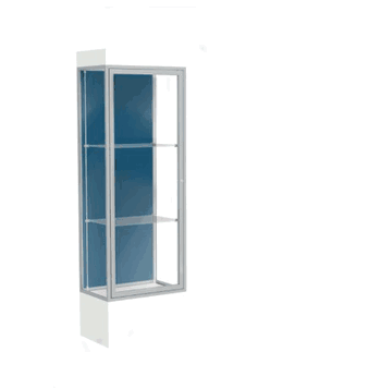 Edge Lighted Floor Display Case, 12" Frosty White Base w/ Blue Steel Back and Satin Natural Aluminum Frame, 76"H x 24"W x 20"D - Click to enlarge