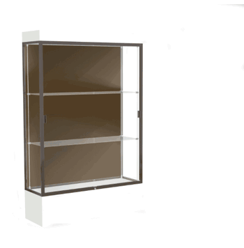 Edge Lighted Floor Display Case, 12" Frosty White Base w/ Chocolate Back and Dark Bronze Aluminum Frame, 76"H x 48"W x 20"D - Click to enlarge