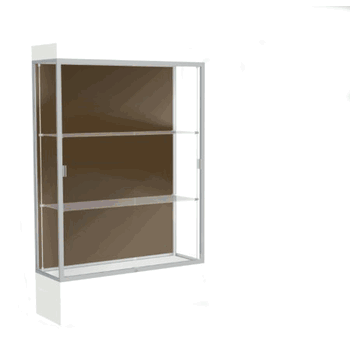 Edge Lighted Floor Display Case, 12" Frosty White Base w/ Chocolate Back and Satin Natural Aluminum Frame, 76"H x 48"W x 20"D - Click to enlarge