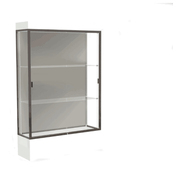 Edge Lighted Floor Display Case, 12" Frosty White Base w/ Harbor Back and Dark Bronze Aluminum Frame, 76"H x 48"W x 20"D - Click to enlarge