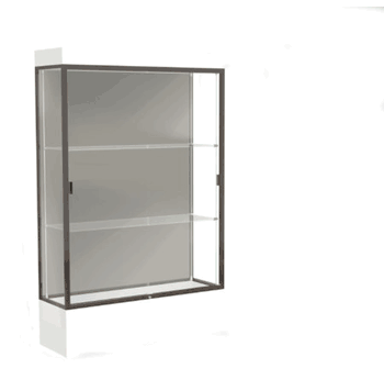 Edge Lighted Floor Display Case, 12" Frosty White Base w/ Harbor Back and Dark Bronze Aluminum Frame, 76"H x 48"W x 20"D - Click to enlarge
