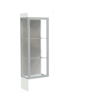 Edge Lighted Floor Display Case, 12" Frosty White Base w/ Harbor Back and Satin Natural Aluminum Frame, 76"H x 24"W x 20"D - Click to enlarge