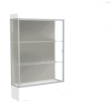 Edge Lighted Floor Display Case, 12" Frosty White Base w/ Harbor Back and Satin Natural Aluminum Frame, 76"H x 48"W x 20"D - Click to enlarge