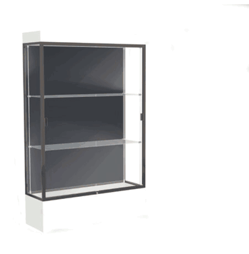 Edge Lighted Floor Display Case, 12" Frosty White Base w/ Slate Back and Dark Bronze Aluminum Frame, 76"H x 48"W x 20"D - Click to enlarge