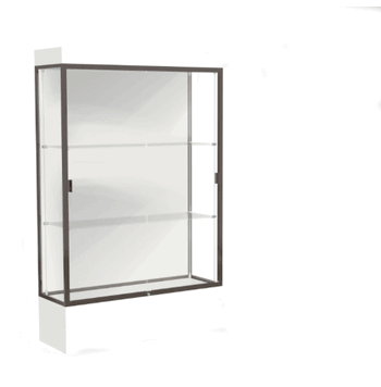 Edge Lighted Floor Display Case, 12" Frosty White Base w/ White Back and Dark Bronze Aluminum Frame, 76"H x 48"W x 20"D - Click to enlarge