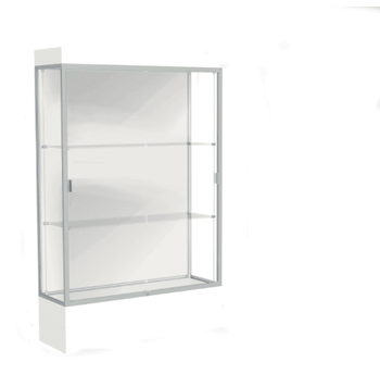 Edge Lighted Floor Display Case, 12" Frosty White Base w/ White Back and Satin Natural Aluminum Frame, 76"H x 48"W x 20"D - Click to enlarge