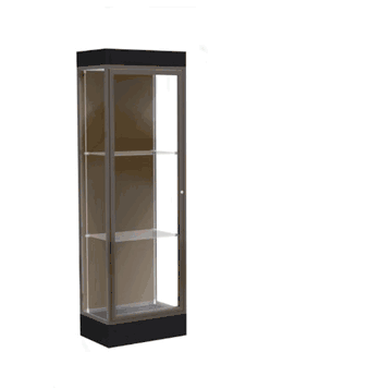 Edge Lighted Floor Display Case, 6" Black Base w/ Chocolate Back and Dark Bronze Aluminum Frame, 76"H x 24"W x 20"D - Click to enlarge