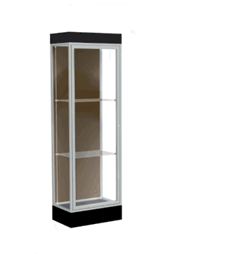 Edge Lighted Floor Display Case, 6" Black Base w/ Chocolate Back and Satin Natural Aluminum Frame, 76"H x 24"W x 20"D - Click to enlarge