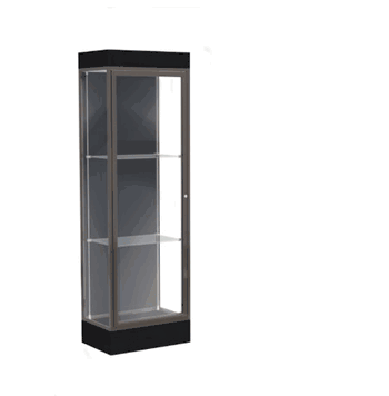 Edge Lighted Floor Display Case, 6" Black Base w/ Slate Back and Dark Bronze Aluminum Frame, 76"H x 24"W x 20"D - Click to enlarge