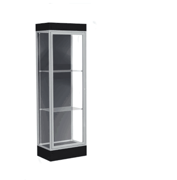 Edge Lighted Floor Display Case, 6" Black Base w/ Slate Back and Satin Natural Aluminum Frame, 76"H x 24"W x 20"D - Click to enlarge
