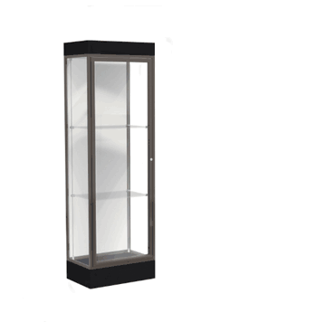 Edge Lighted Floor Display Case, 6" Black Base w/ White Back and Dark Bronze Aluminum Frame, 76"H x 24"W x 20"D - Click to enlarge