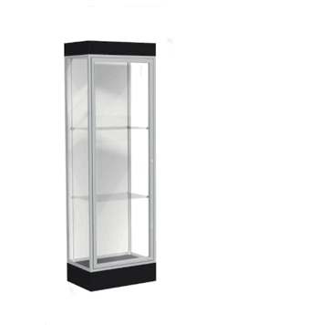 Edge Lighted Floor Display Case, 6" Black Base w/ White Back and Satin Natural Aluminum Frame, 76"H x 24"W x 20"D - Click to enlarge