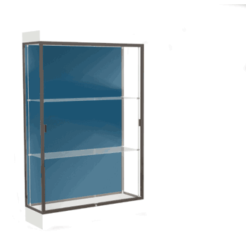 Edge Lighted Floor Display Case, 6" Frosty White Base w/ Blue Steel Back and Dark Bronze Aluminum Frame, 76"H x 48"W x 20"D - Click to enlarge