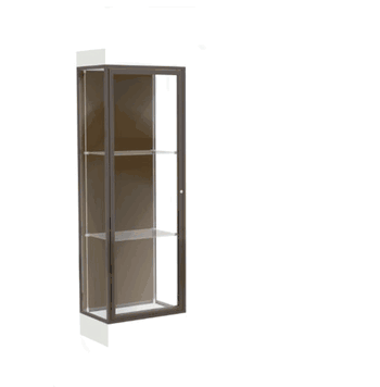 Edge Lighted Floor Display Case, 6" Frosty White Base w/ Chocolate Back and Dark Bronze Aluminum Frame, 76"H x 24"W x 20"D - Click to enlarge