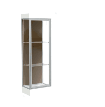 Edge Lighted Floor Display Case, 6" Frosty White Base w/ Chocolate Back and Satin Natural Aluminum Frame, 76"H x 24"W x 20"D - Click to enlarge