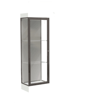 Edge Lighted Floor Display Case, 6" Frosty White Base w/ Harbor Back and Dark Bronze Aluminum Frame, 76"H x 24"W x 20"D - Click to enlarge