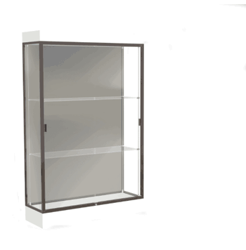 Edge Lighted Floor Display Case, 6" Frosty White Base w/ Harbor Back and Dark Bronze Aluminum Frame, 76"H x 48"W x 20"D - Click to enlarge