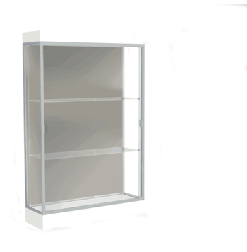 Edge Lighted Floor Display Case, 6" Frosty White Base w/ Harbor Back and Satin Natural Aluminum Frame, 76"H x 48"W x 20"D - Click to enlarge