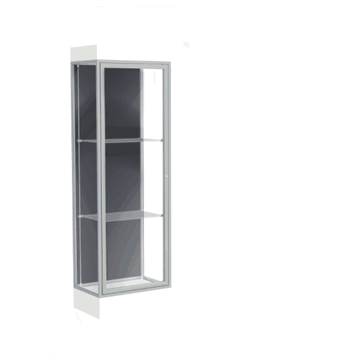 Edge Lighted Floor Display Case, 6" Frosty White Base w/ Slate Back and Satin Natural Aluminum Frame, 76"H x 24"W x 20"D - Click to enlarge