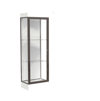 Edge Lighted Floor Display Case, 6" Frosty White Base w/ White Back and Dark Bronze Aluminum Frame, 76"H x 24"W x 20"D - Click to enlarge
