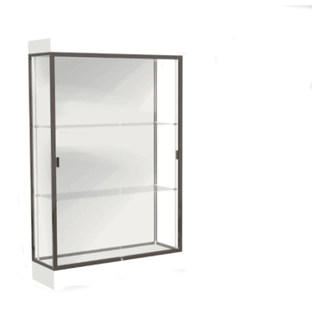 Edge Lighted Floor Display Case, 6" Frosty White Base w/ White Back and Dark Bronze Aluminum Frame, 76"H x 48"W x 20"D - Click to enlarge
