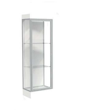 Edge Lighted Floor Display Case, 6" Frosty White Base w/ White Back and Satin Natural Aluminum Frame, 76"H x 24"W x 20"D - Click to enlarge